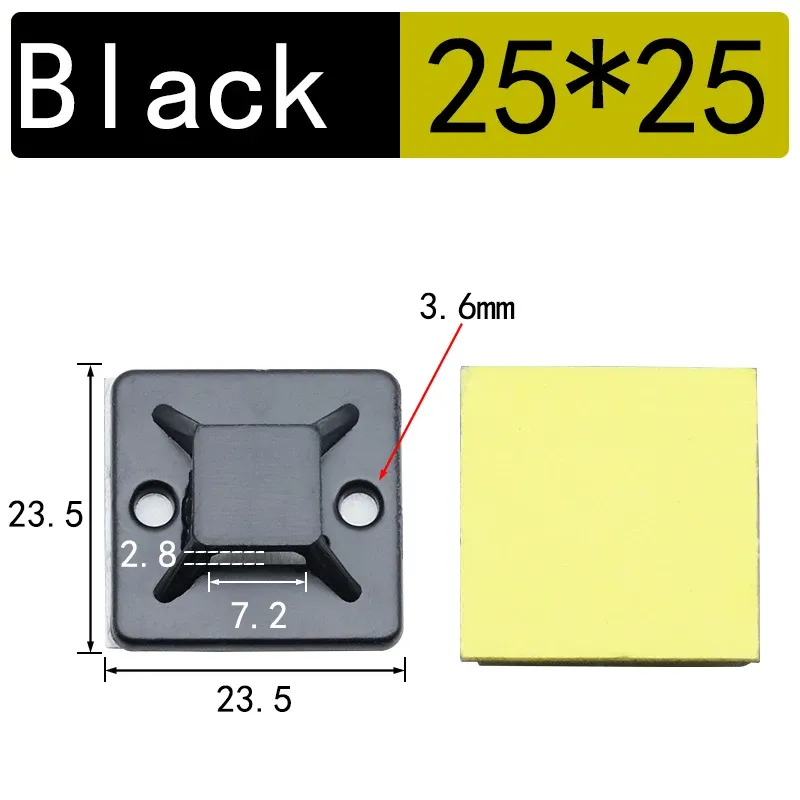 Pinces de fixation de siège, base d'attache de câble auto-adhésive, lot de 100 pièces, accessoires de câblage, support d'attache à fermeture éclair blanche, support mural pour fil, 2 cm x 2 cm 7