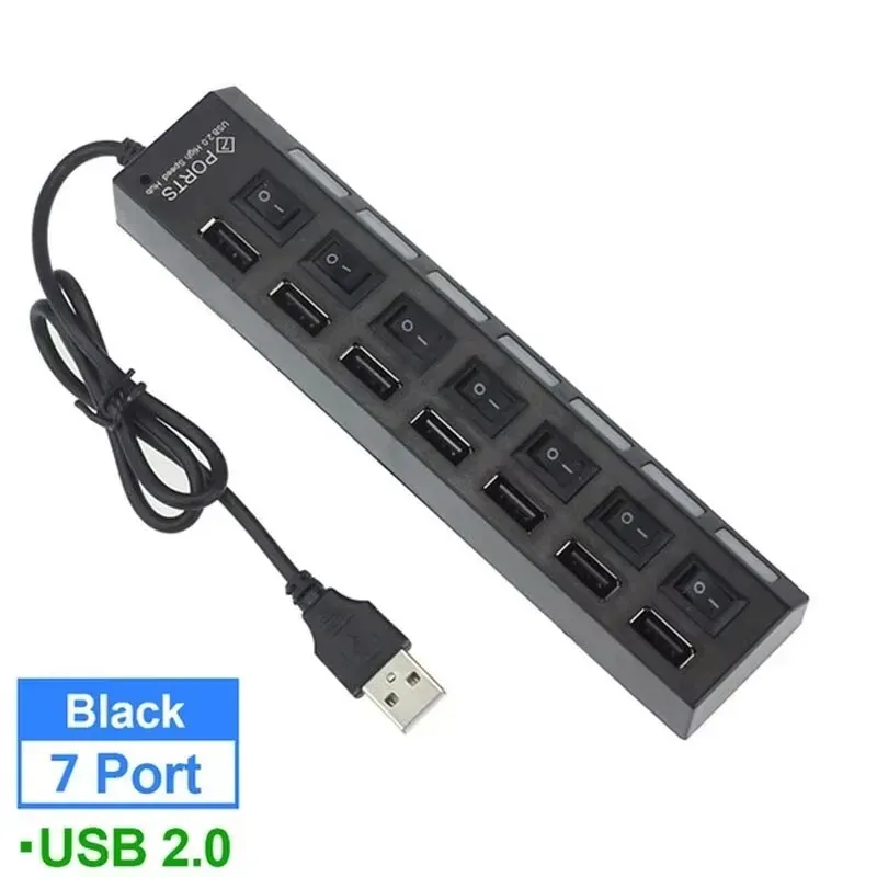 Répartiteur de hub USB, 7 ports, USB 2.0, commutateur d'extension pour ordinateur, PC, ordinateur portable et ordinateur de bureau 5