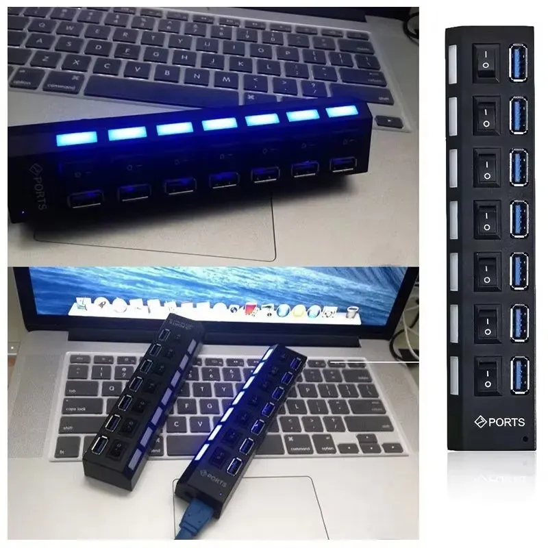 Répartiteur de hub USB, 7 ports, USB 2.0, commutateur d'extension pour ordinateur, PC, ordinateur portable et ordinateur de bureau 6