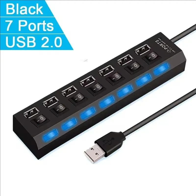 Répartiteur de hub USB, 7 ports, USB 2.0, commutateur d'extension pour ordinateur, PC, ordinateur portable et ordinateur de bureau 10