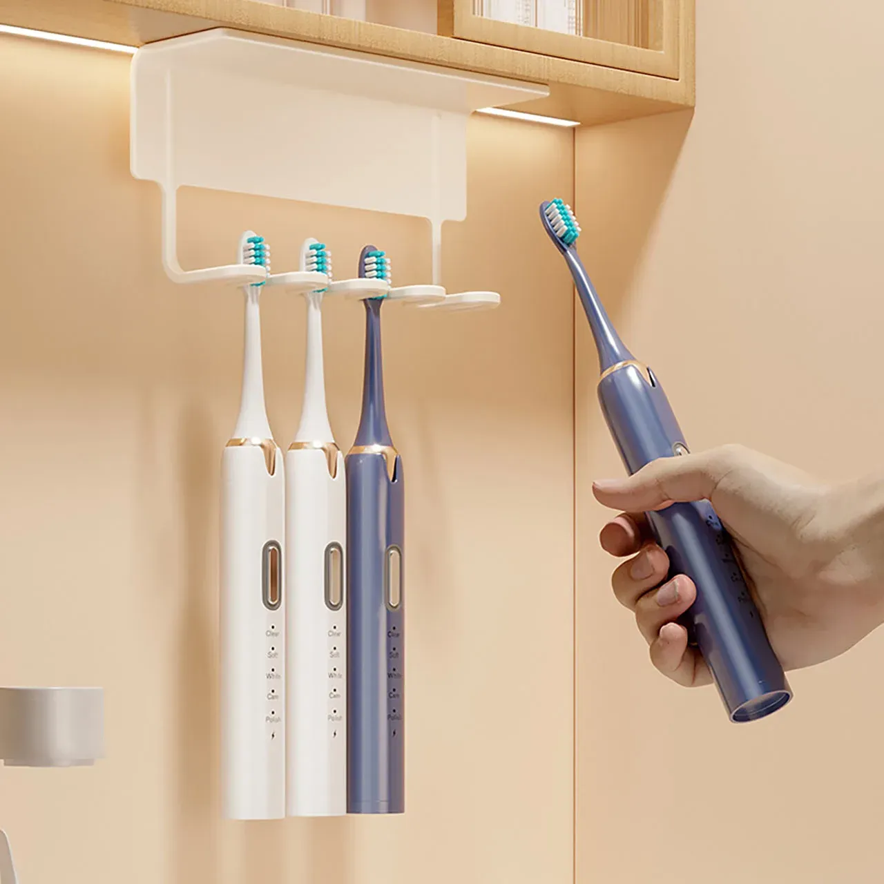 Porte-brosses à dents mural à 4 fentes, organisateur auto-adhésif pour salle de bain, support de rangement pour rasoirs 3