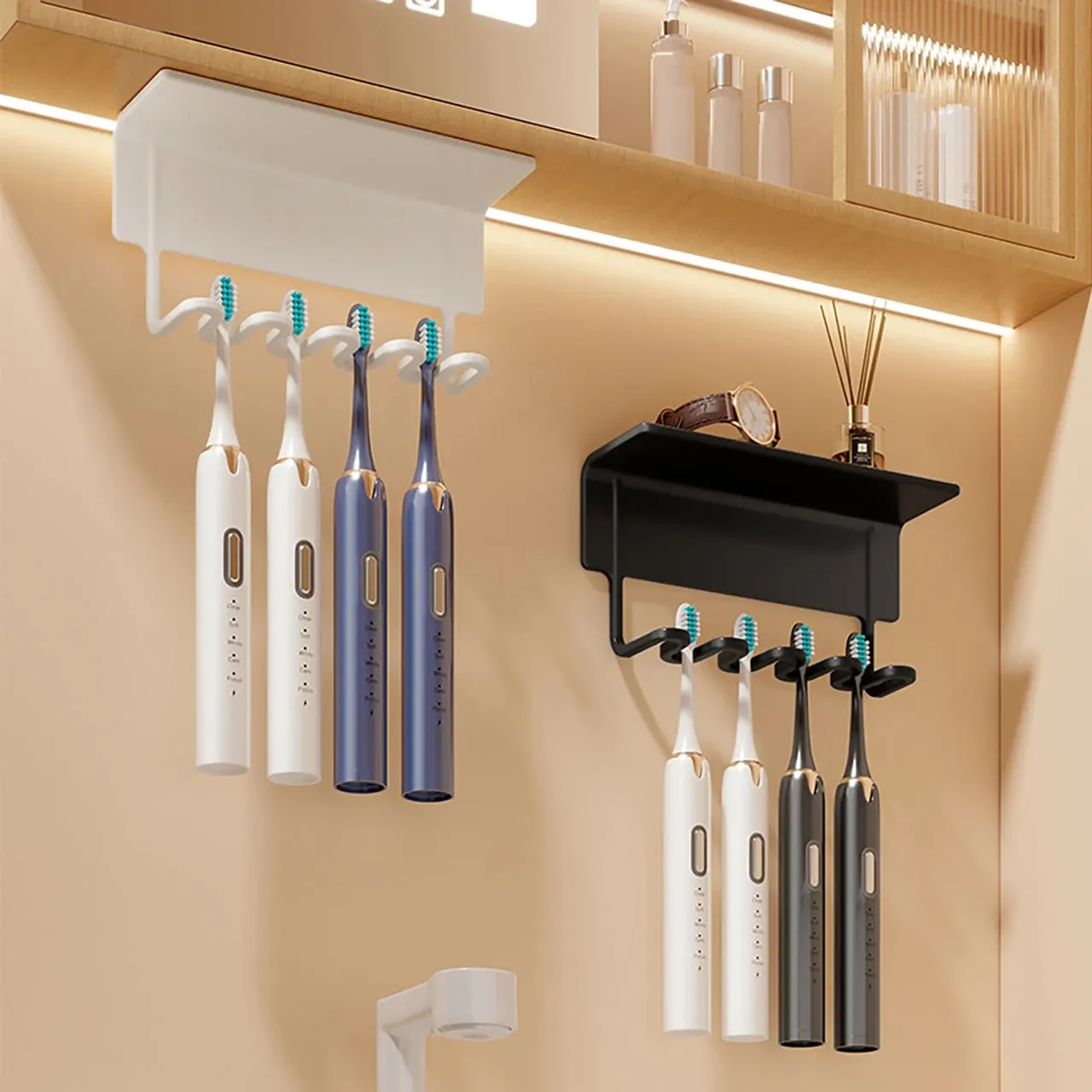 Gros plan sur le porte-brosse à dents mural auto-adhésif