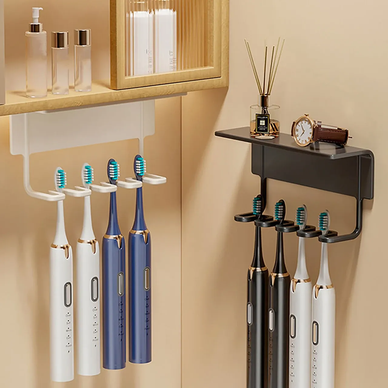 Porte-brosse à dents mural installé dans une salle de bain