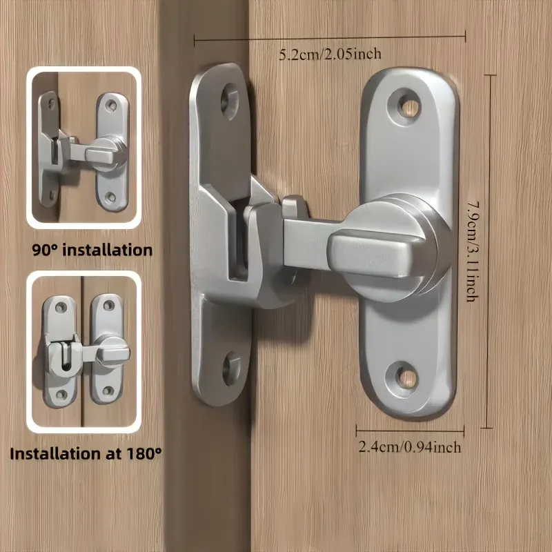 Serrure de porte antivol à goupille coulissante réglable 90°/180°, entrée sans clé, robuste, noire, installation facile pour maison, bureau, hôtel et garage 2