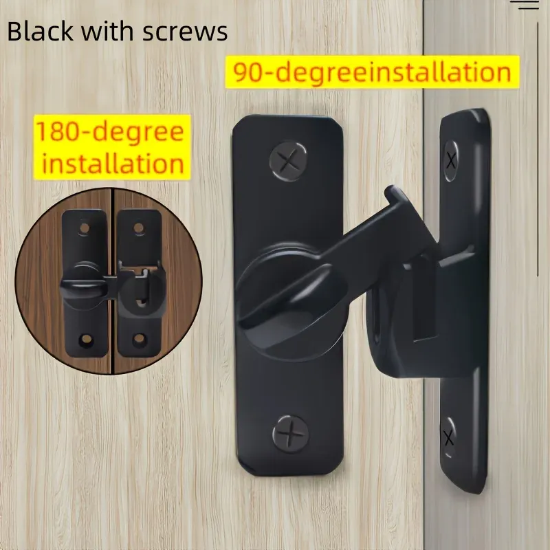 Serrure de porte antivol à goupille coulissante réglable 90°/180°, entrée sans clé, robuste, noire, installation facile pour maison, bureau, hôtel et garage 7