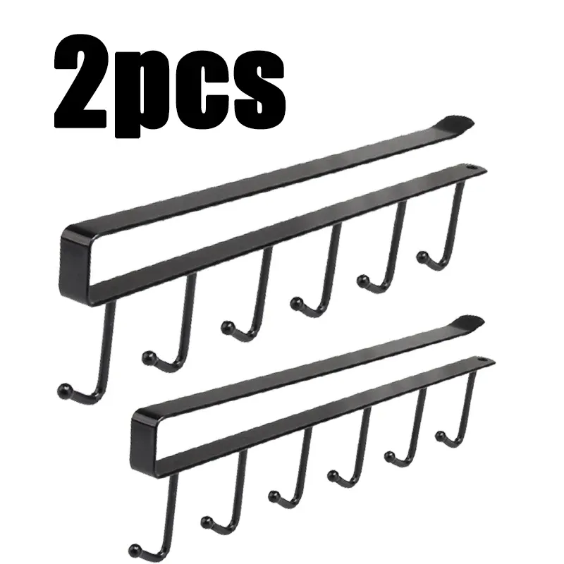 Crochets de rangement sans perçage (lot de 1, 2 ou 3) - 6 crochets pour armoire, cuisine et salle de bain, organisateur suspendu pour garde-robe, support pour gobelets 8