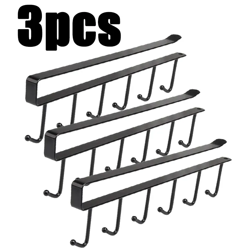 Crochets de rangement sans perçage (lot de 1, 2 ou 3) - 6 crochets pour armoire, cuisine et salle de bain, organisateur suspendu pour garde-robe, support pour gobelets 9