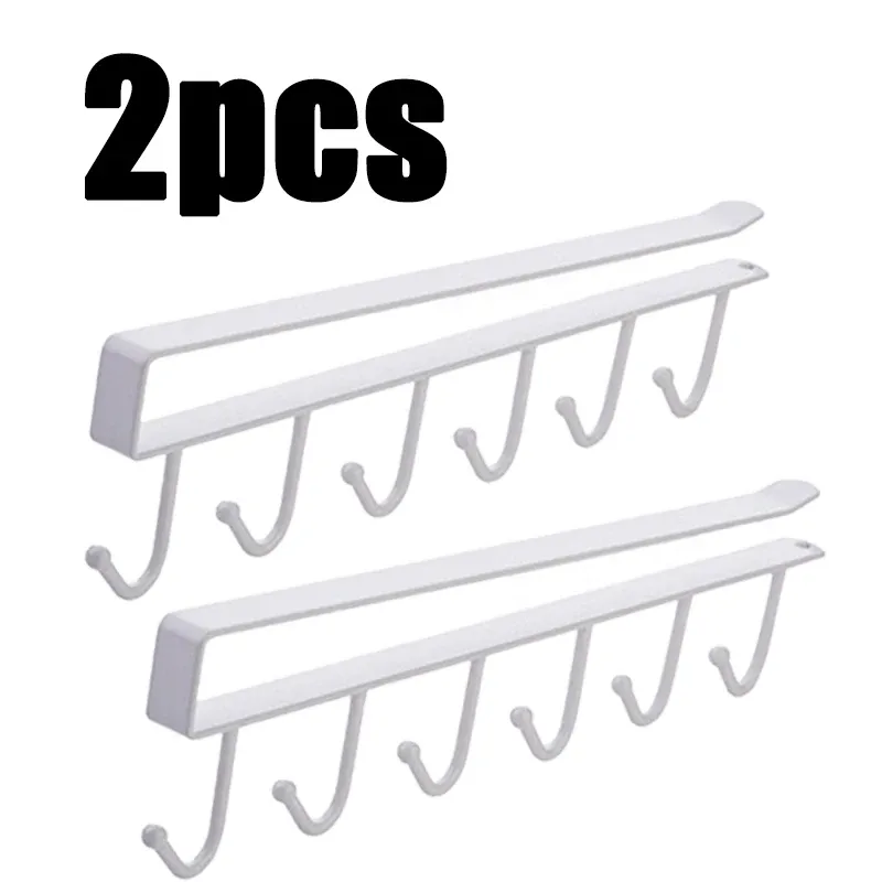 Crochets de rangement sans perçage (lot de 1, 2 ou 3) - 6 crochets pour armoire, cuisine et salle de bain, organisateur suspendu pour garde-robe, support pour gobelets 11