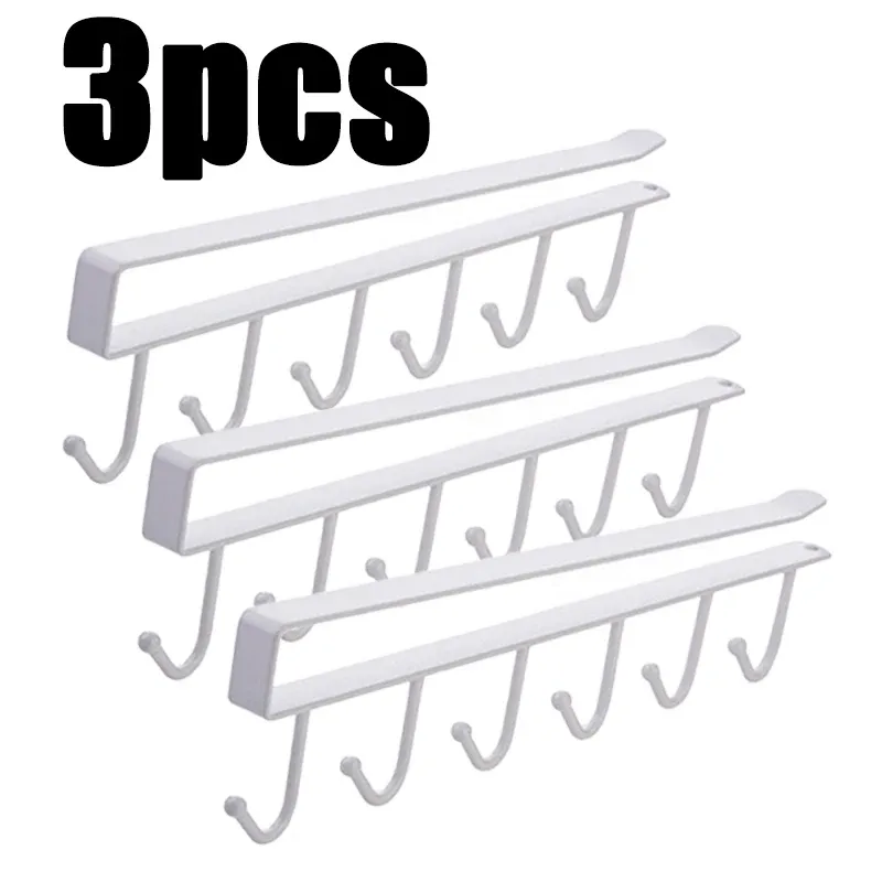 Crochets de rangement sans perçage (lot de 1, 2 ou 3) - 6 crochets pour armoire, cuisine et salle de bain, organisateur suspendu pour garde-robe, support pour gobelets 12