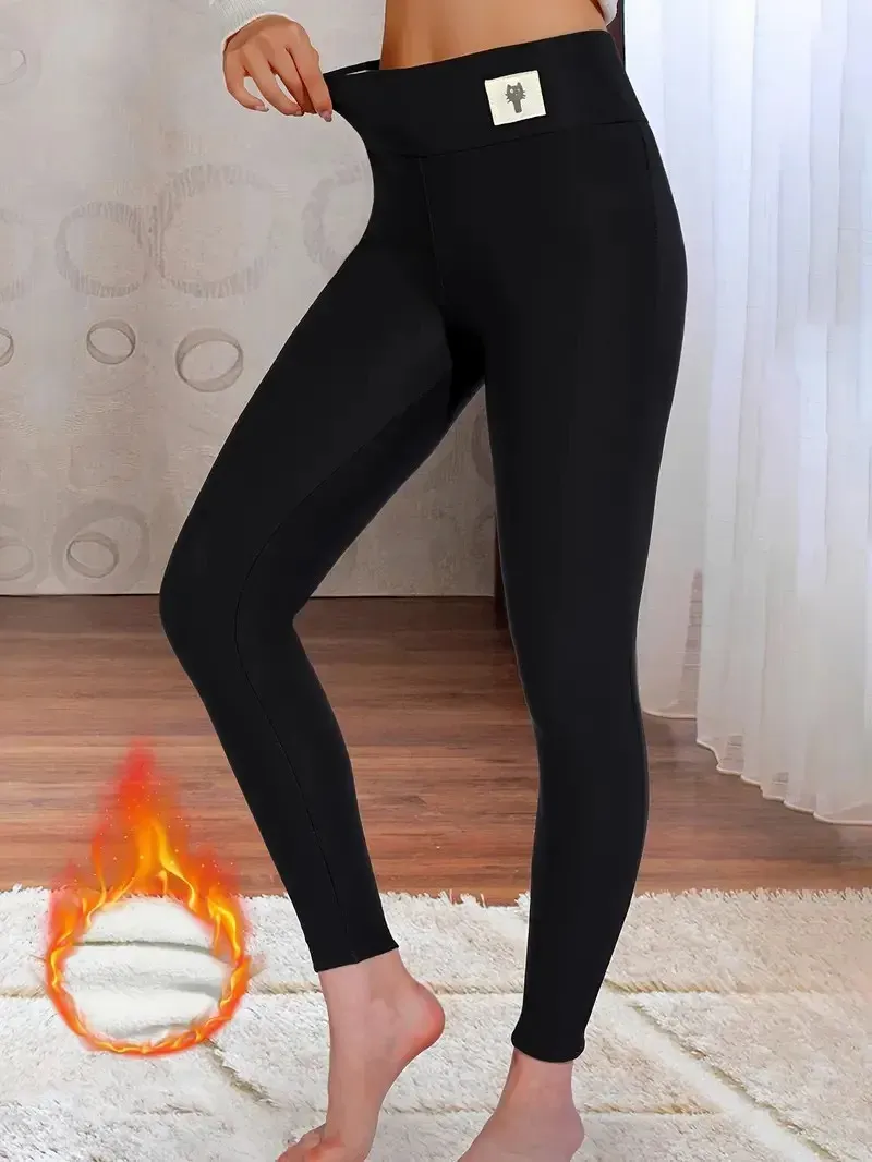 Leggings chauds et épais pour femme en cachemire d'agneau, taille haute, doublés de polaire, pour l'hiver 3