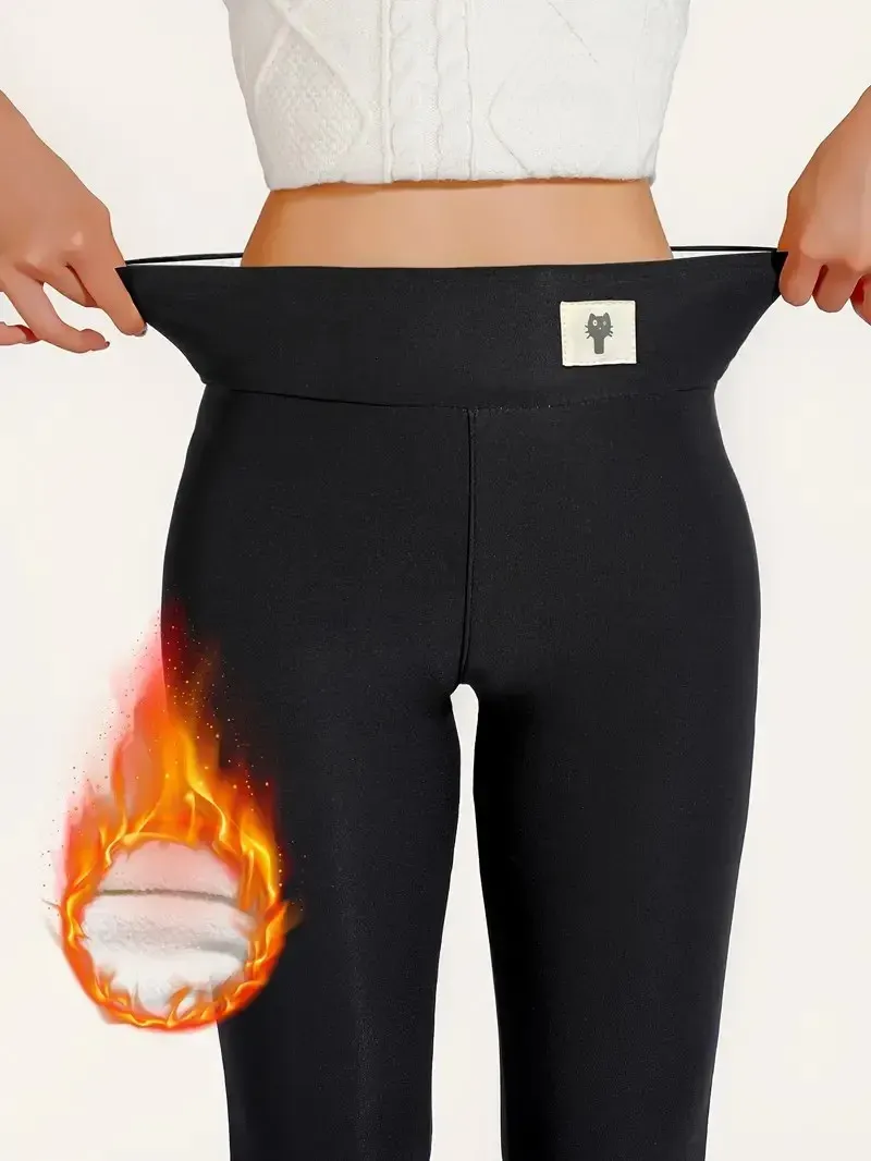 Leggings chauds et épais pour femme en cachemire d'agneau, taille haute, doublés de polaire, pour l'hiver 4