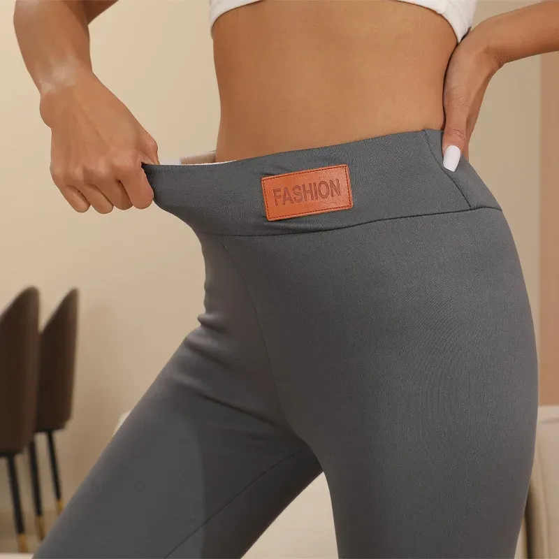 Legging chaud femme, coupe taille haute