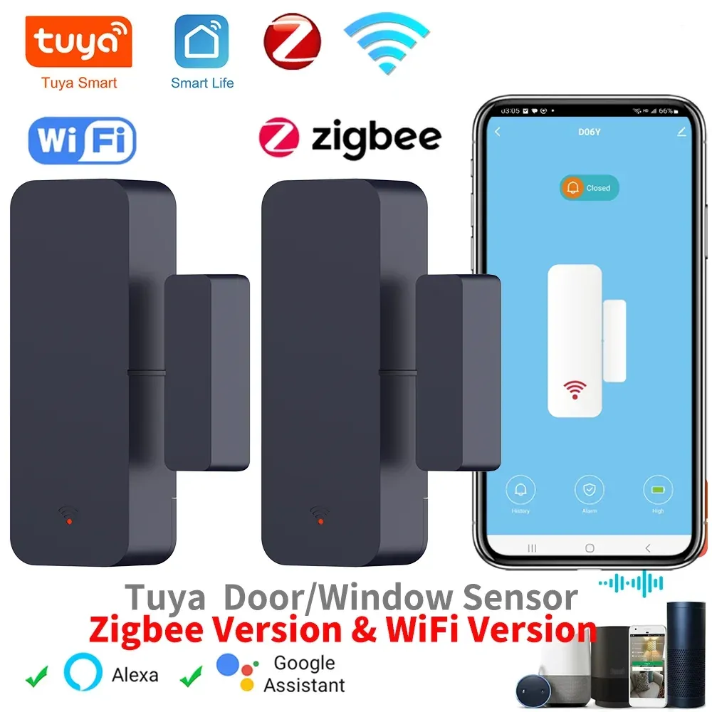Capteur de porte et fenêtre Tuya Zigbee/WiFi, détecteur d'ouverture magnétique antivol, alarme de sécurité intelligente, compatible Alexa et Google Home