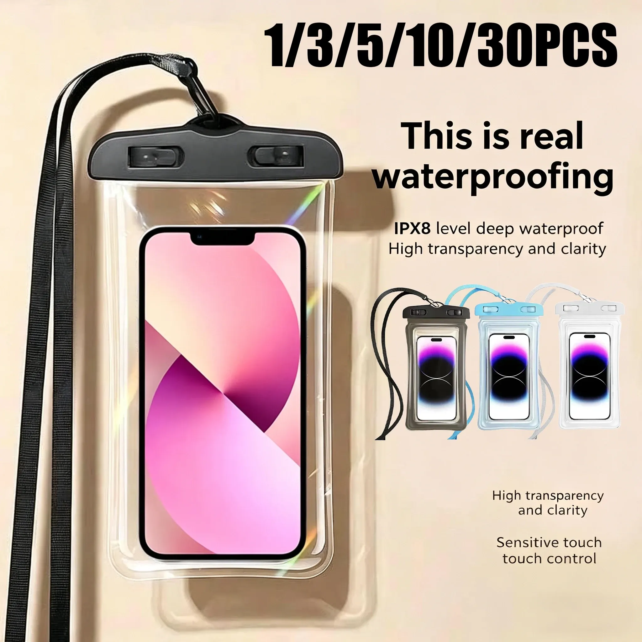 Pochette étanche flottante universelle pour smartphone, idéale pour la natation et la plongée – Lot de 1 à 30 pièces