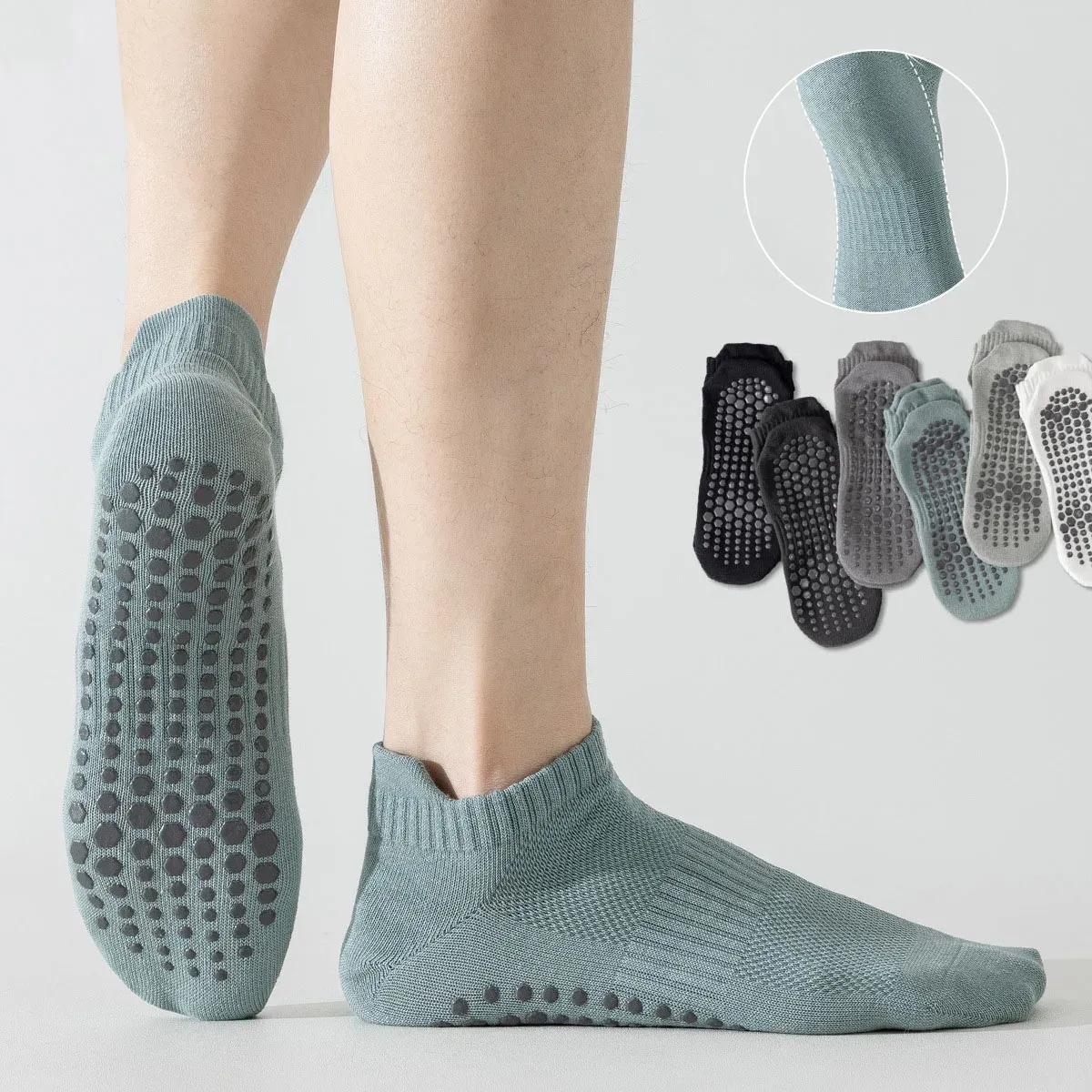 Chaussettes de yoga homme en coton fines, antidérapantes à picots en silicone, coupe basse pour le Pilates - Image 1