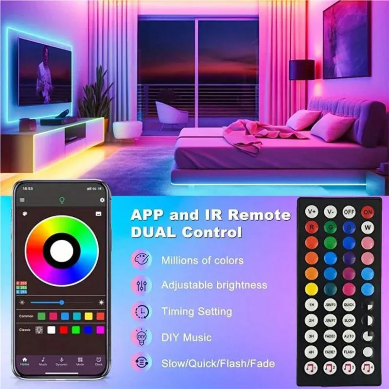 Ruban LED RGB flexible avec contrôle par application, pour décoration de chambre à coucher 3