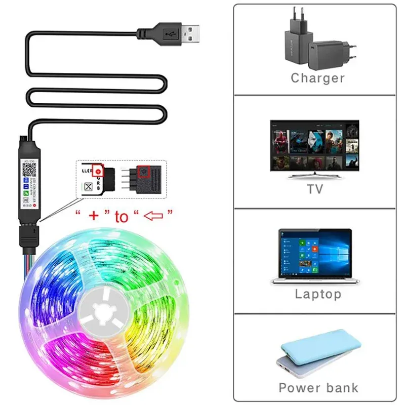 Ruban LED RGB flexible avec contrôle par application, pour décoration de chambre à coucher 5