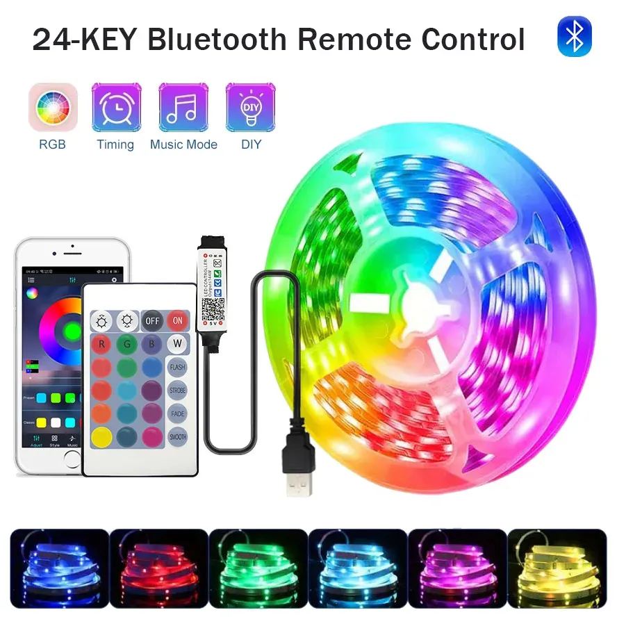 Ruban LED RGB flexible avec contrôle par application, pour décoration de chambre à coucher 8