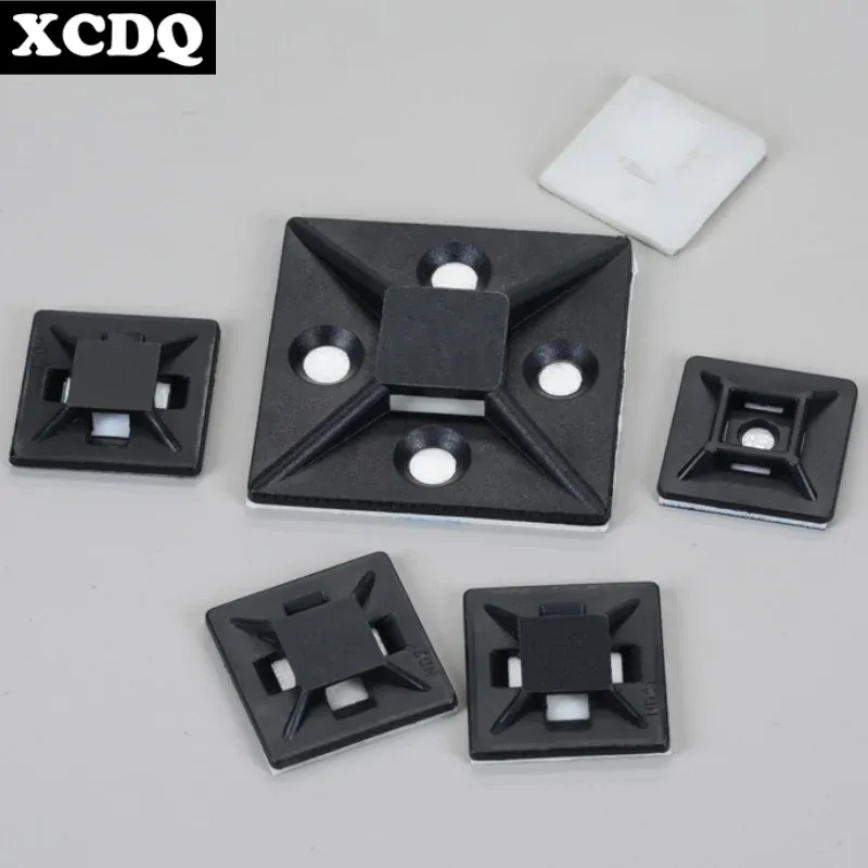 Lot de 100 porte-câbles auto-adhésifs en nylon PA66 à fermeture éclair, socle fixe, adhésif 3M 1600T à fort maintien 3