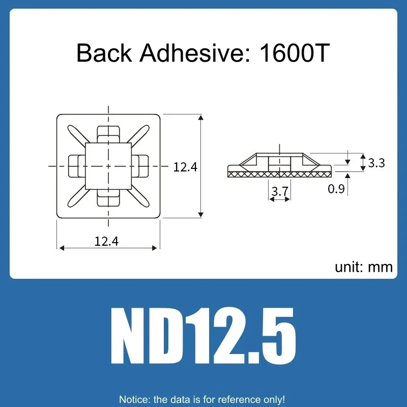 Lot de 100 porte-câbles auto-adhésifs en nylon PA66 à fermeture éclair, socle fixe, adhésif 3M 1600T à fort maintien 11