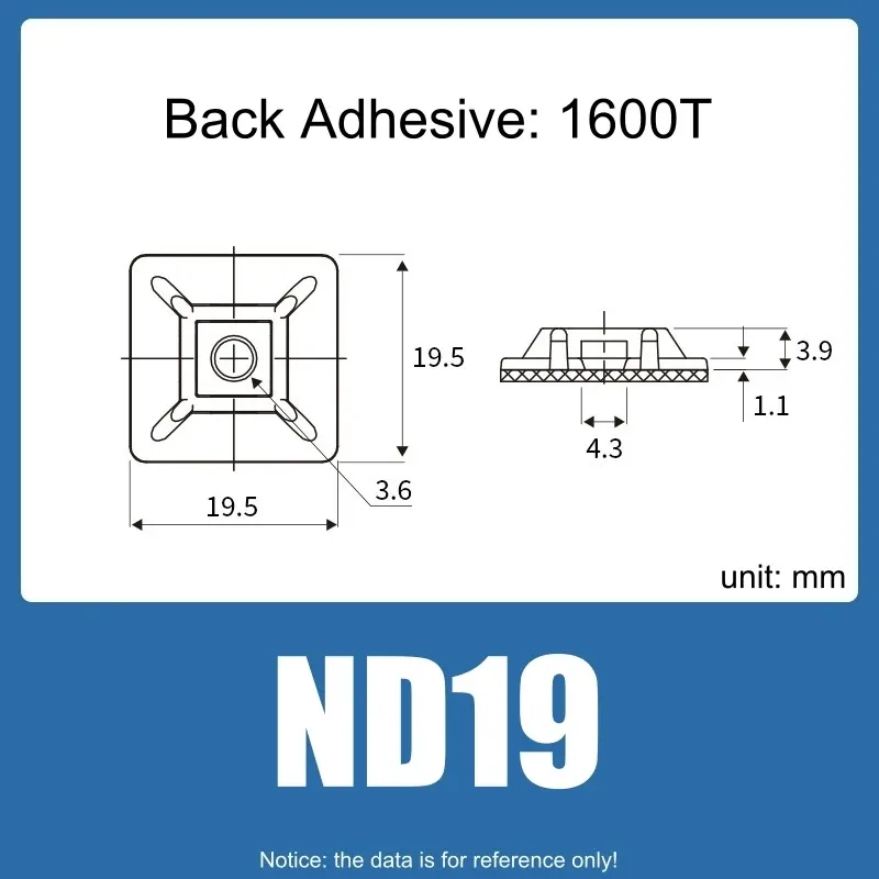 Lot de 100 porte-câbles auto-adhésifs en nylon PA66 à fermeture éclair, socle fixe, adhésif 3M 1600T à fort maintien 7