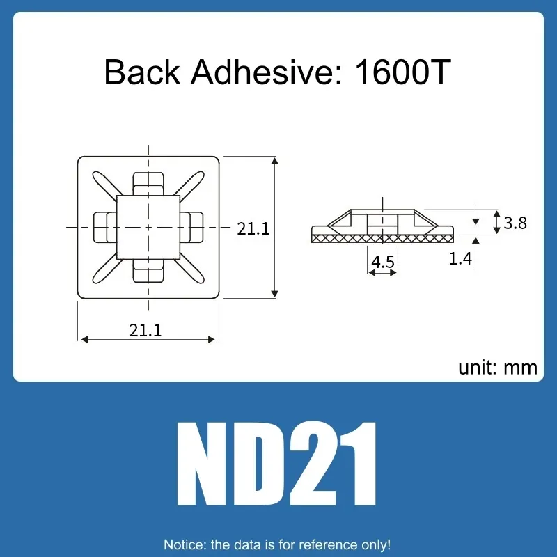 Lot de 100 porte-câbles auto-adhésifs en nylon PA66 à fermeture éclair, socle fixe, adhésif 3M 1600T à fort maintien 8