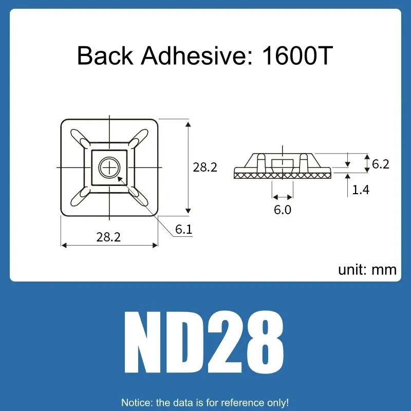 Lot de 100 porte-câbles auto-adhésifs en nylon PA66 à fermeture éclair, socle fixe, adhésif 3M 1600T à fort maintien 9