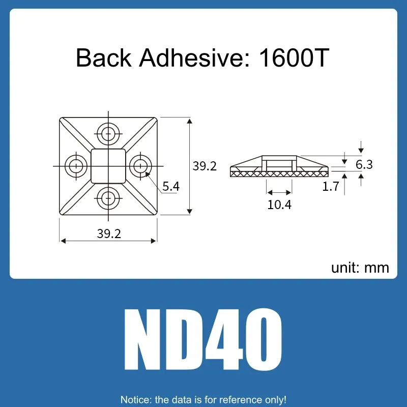 Lot de 100 porte-câbles auto-adhésifs en nylon PA66 à fermeture éclair, socle fixe, adhésif 3M 1600T à fort maintien 10