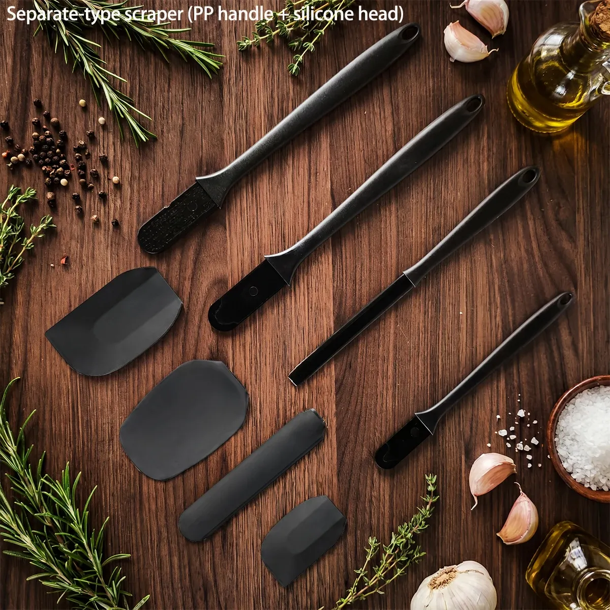 Ensemble d'ustensiles de cuisine en silicone 6 pièces : grattoir à crème, spatule, pinceau à huile, spatules de tailles variées et outil de pâtisserie 2