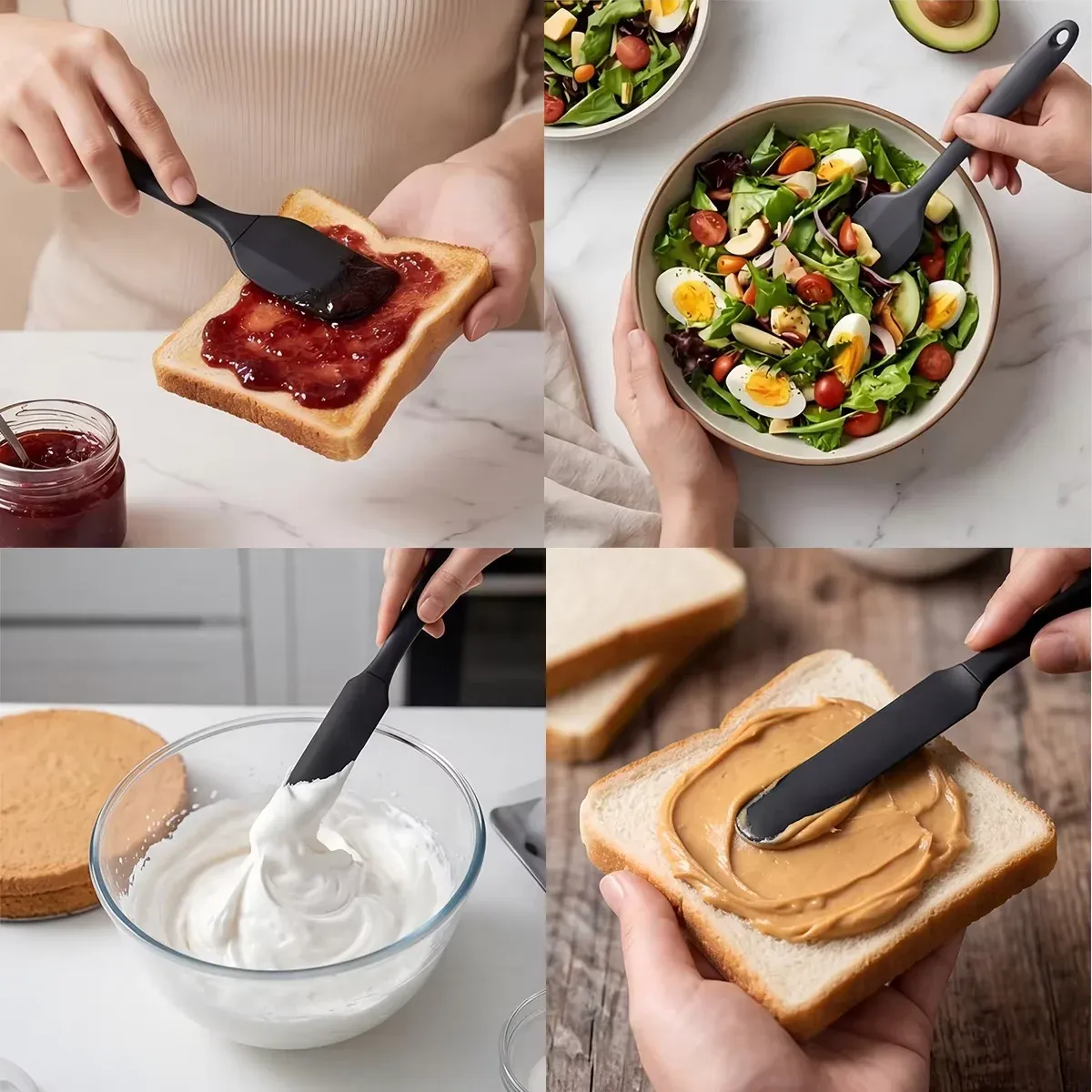 Ensemble d'ustensiles de cuisine en silicone 6 pièces : grattoir à crème, spatule, pinceau à huile, spatules de tailles variées et outil de pâtisserie 3