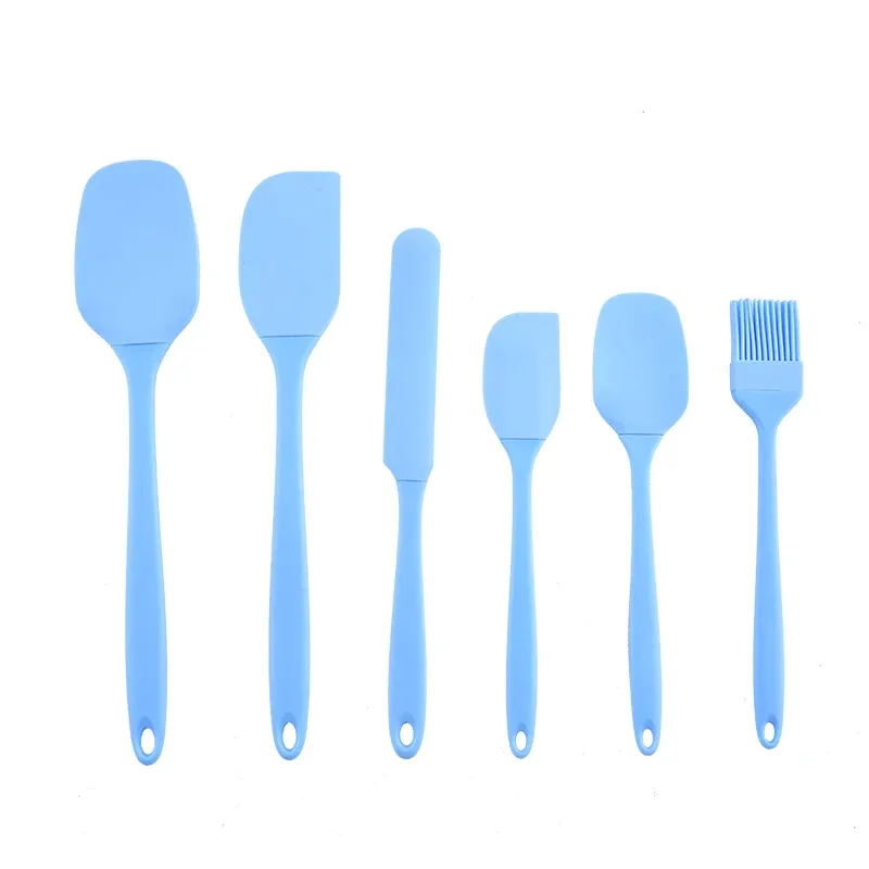 Ensemble d'ustensiles de cuisine en silicone 6 pièces : grattoir à crème, spatule, pinceau à huile, spatules de tailles variées et outil de pâtisserie 8