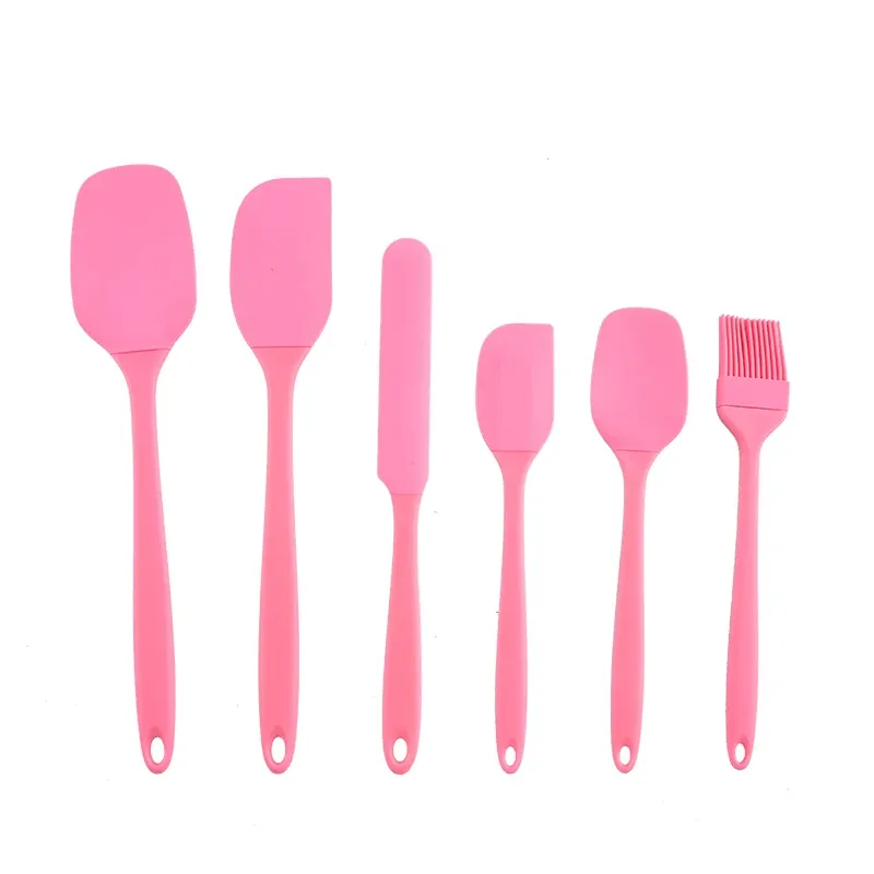 Ensemble d'ustensiles de cuisine en silicone 6 pièces : grattoir à crème, spatule, pinceau à huile, spatules de tailles variées et outil de pâtisserie 7