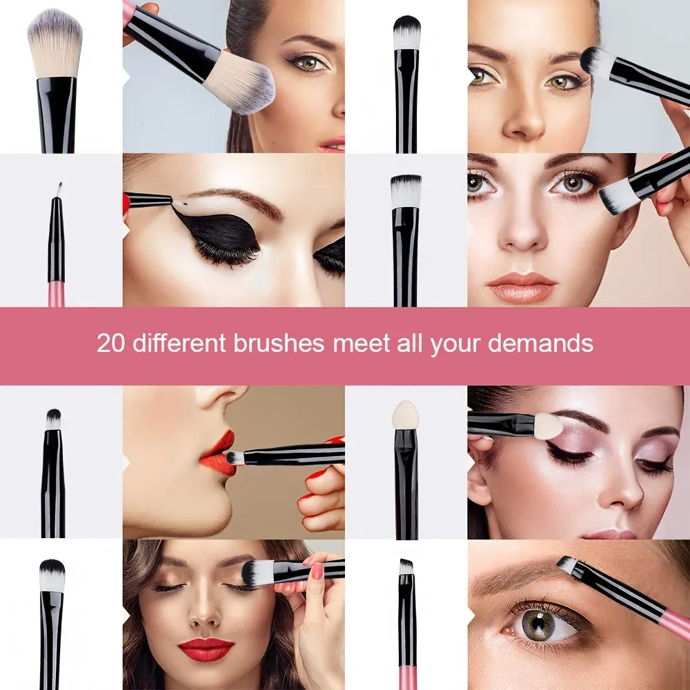 Ensemble de 20 pinceaux de maquillage doux pour les yeux, le visage et l'enluminage 4
