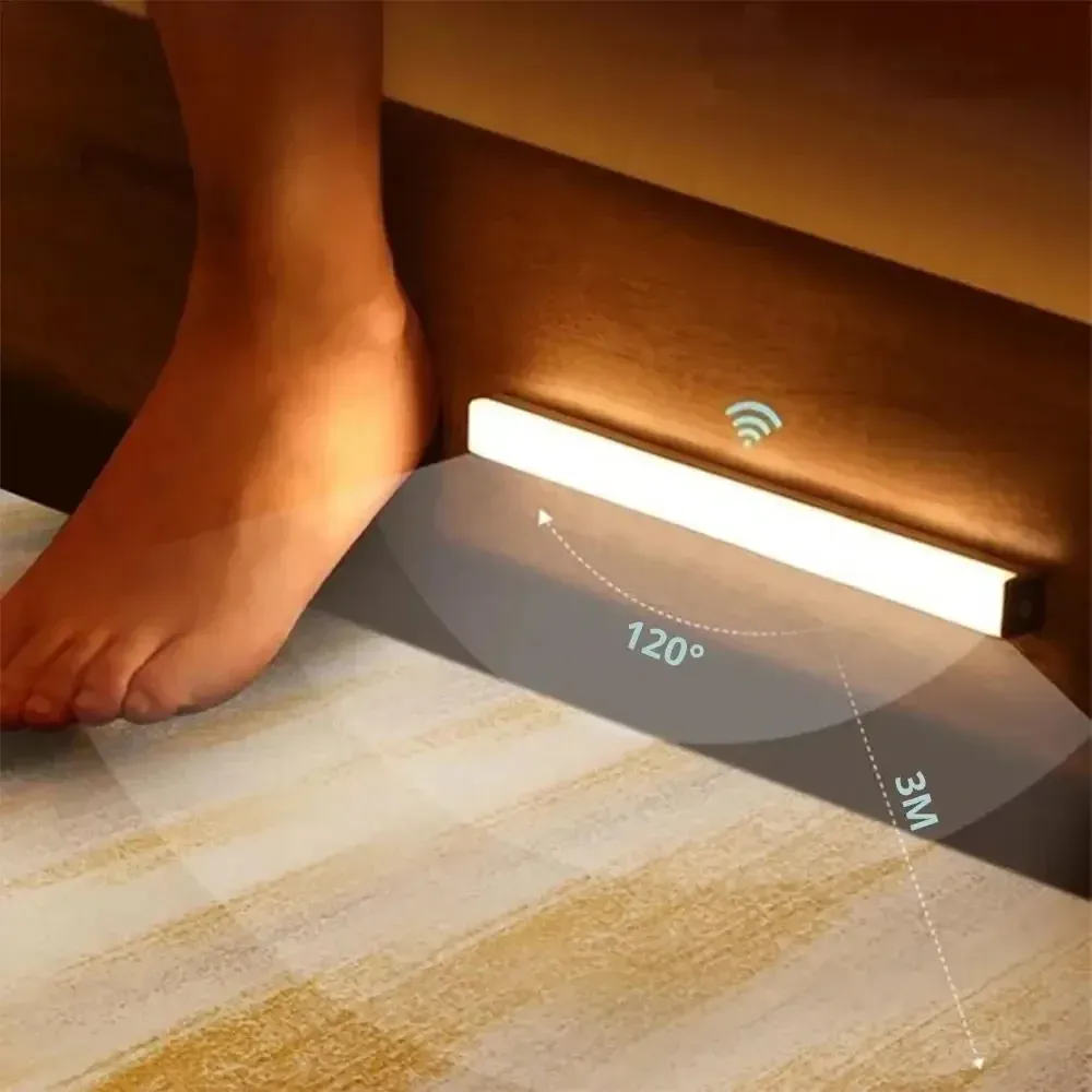 Veilleuse LED sans fil avec détecteur de mouvement, rechargeable par USB, lampe magnétique pour armoire, chambre, cuisine et couloir 3