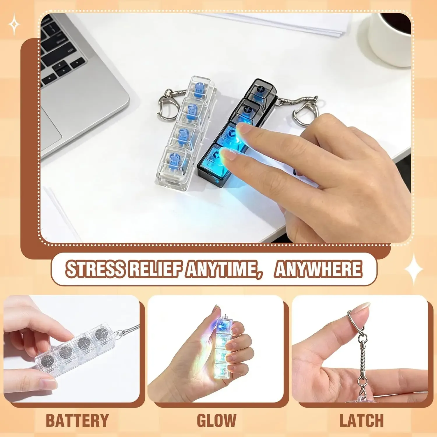 Testeur de commutateurs mécaniques porte-clés anti-stress avec LED 3
