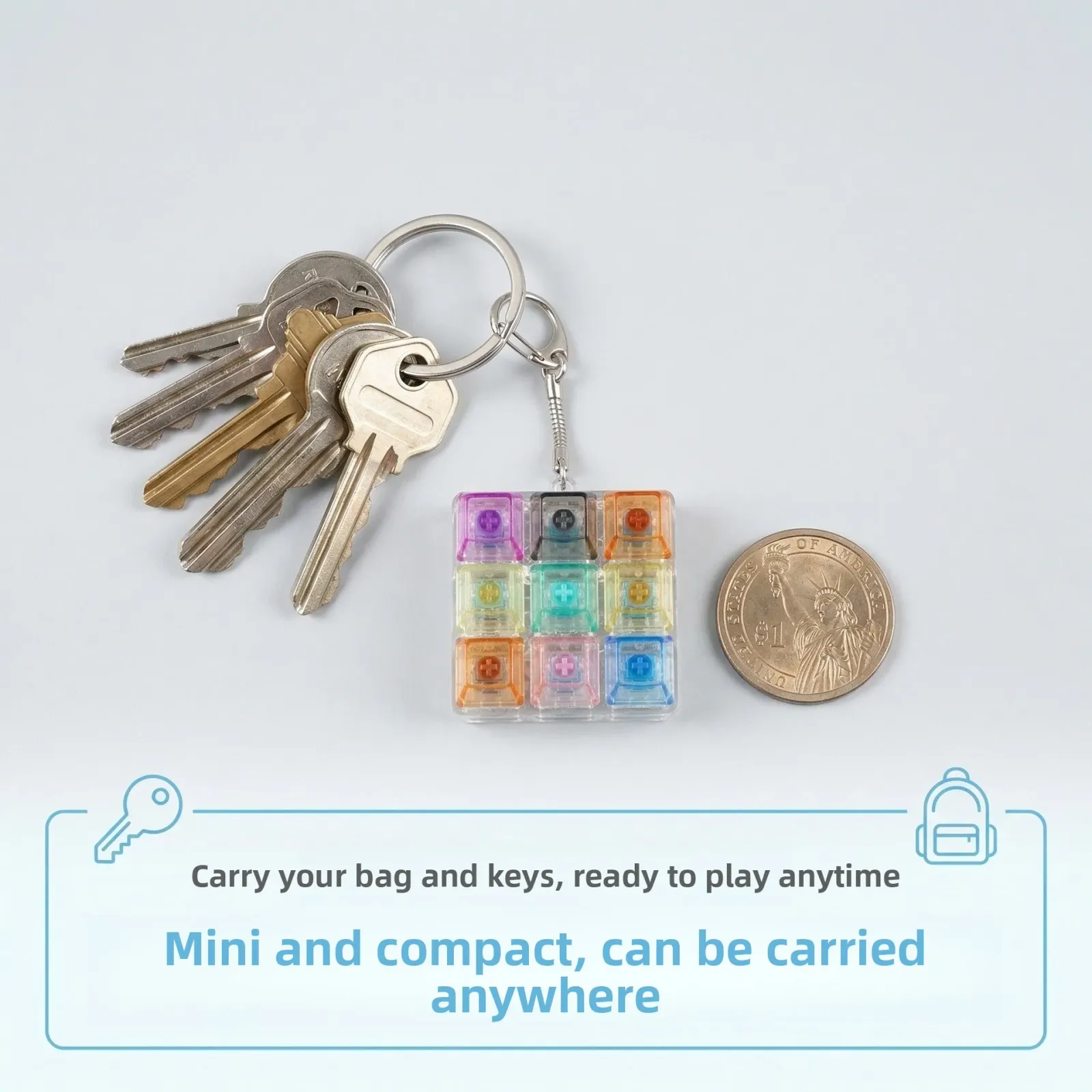 Porte-clés clicker anti-stress accroché à un sac