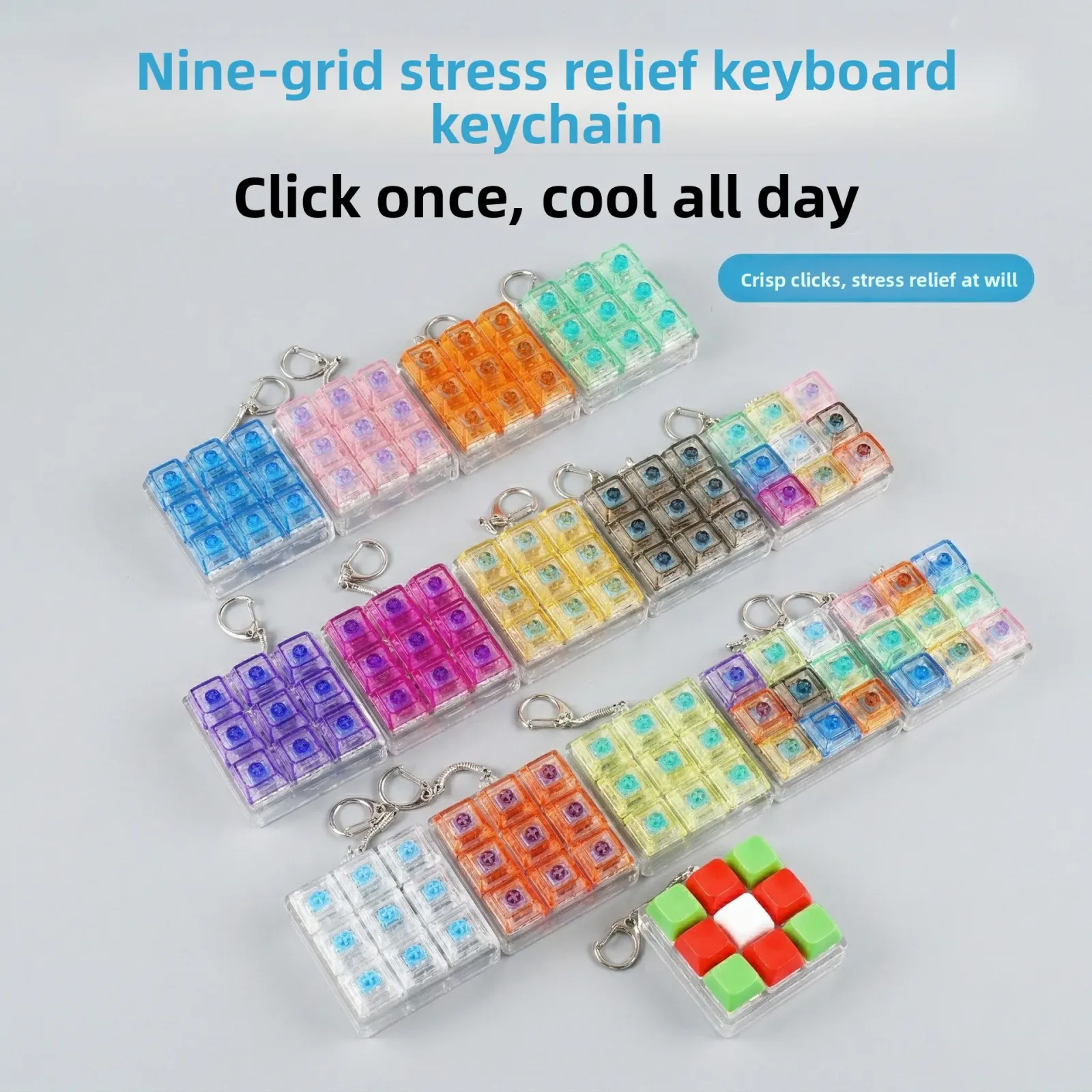 Vue détaillée du porte-clés clicker anti-stress