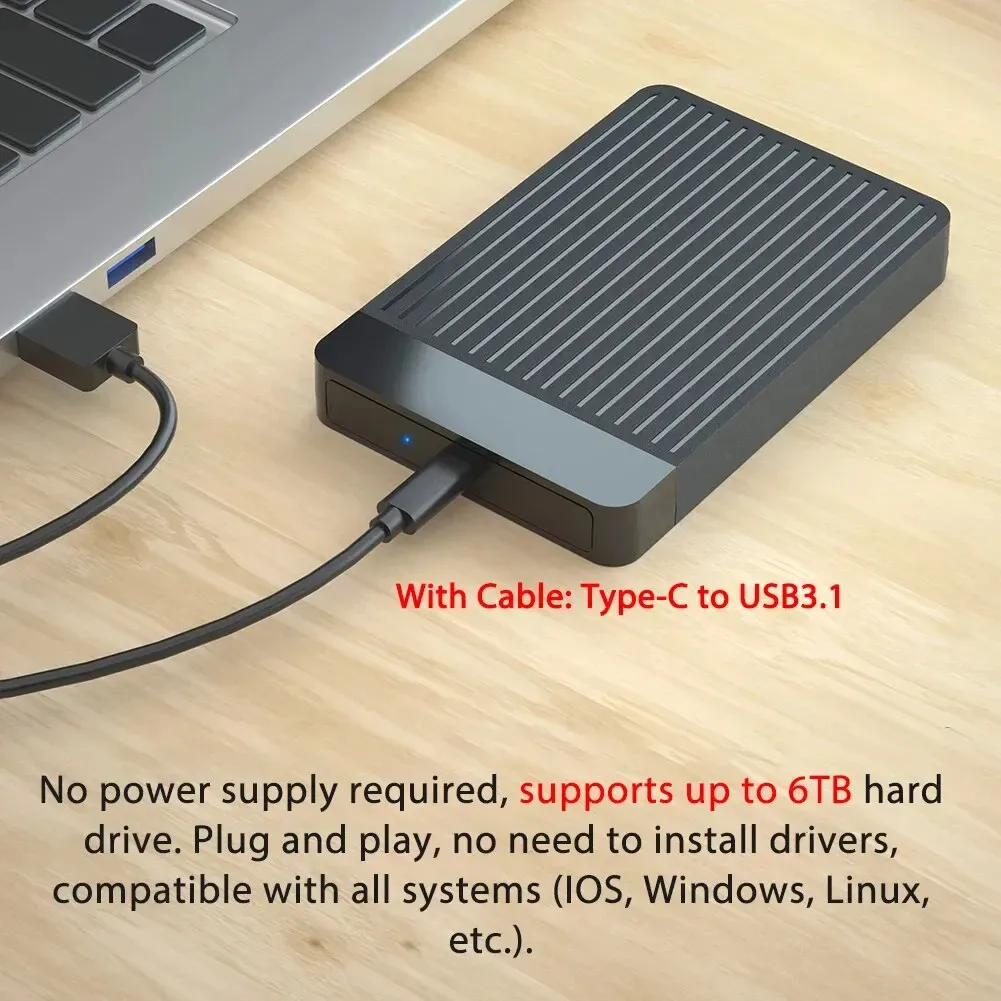Boîtier USB-C pour disque dur/SSD 2,5" SATA vers USB 3.1/3.0, adaptateur 6 Gbps, boîtier externe USB-C 5