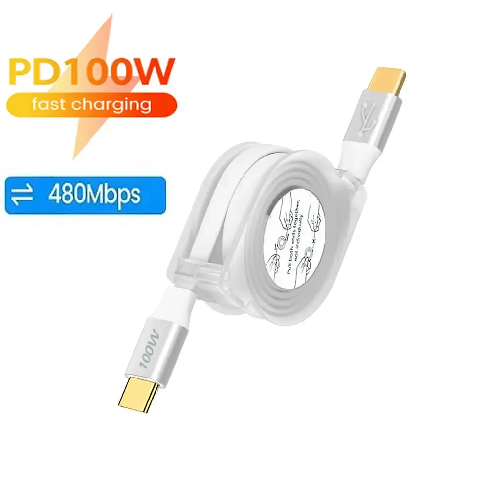Câble de données rétractable USB-C PD 100W pour iPhone 15 Pro Max, MacBook, Samsung et iPad, charge rapide