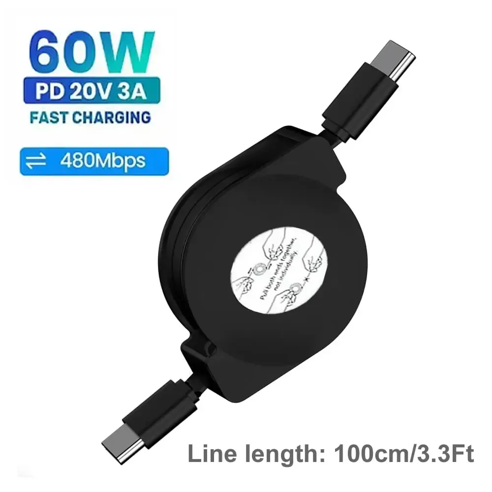 Câble de données rétractable USB-C PD 100W pour iPhone 15 Pro Max, MacBook, Samsung et iPad, charge rapide 9