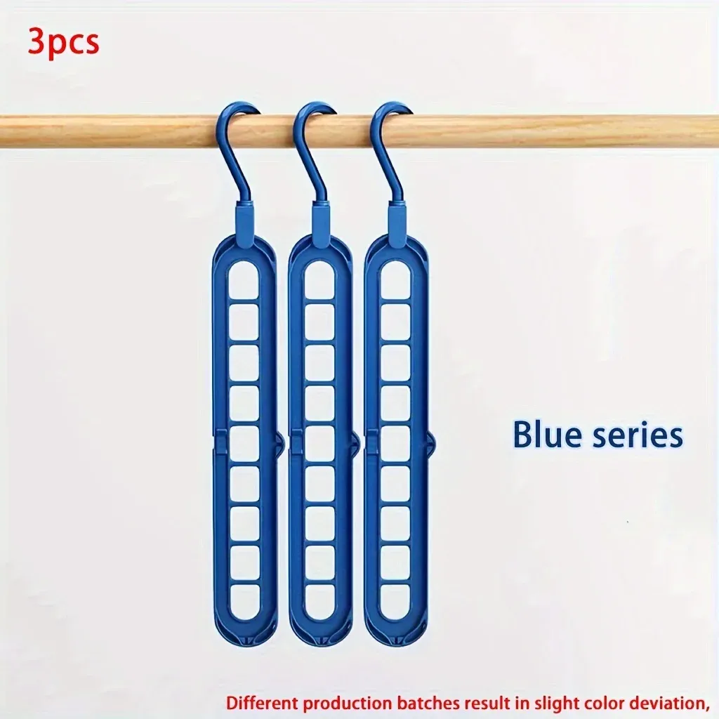 Lot de 3 cintres pliables en plastique à 9 trous, robustes et peu encombrants, pour chambre, placard, garde-robe et dortoir 9