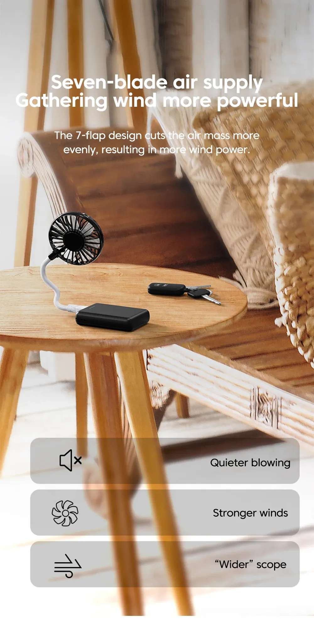 Ventilateur USB portable silencieux en situation