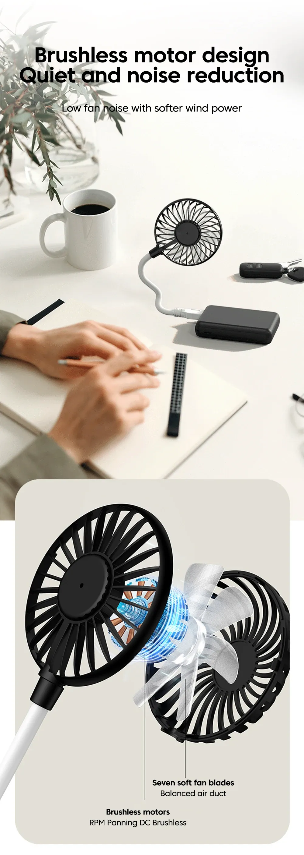 Ventilateur USB portable silencieux orientation du flux d'air