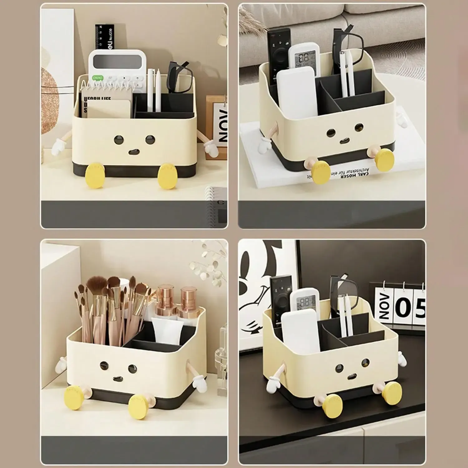 Boîte de rangement multifonction pour bureau, étagère d'organisation pour cosmétiques, boîte de rangement et de présentation pour comptoir (avec autocollant) 4