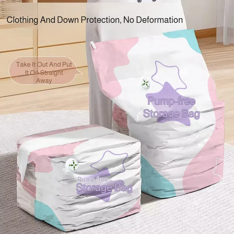 Sacs de rangement sous vide sans pompe, épais, format cube, à double fermeture éclair, pour couettes, doudounes et déménagement 2