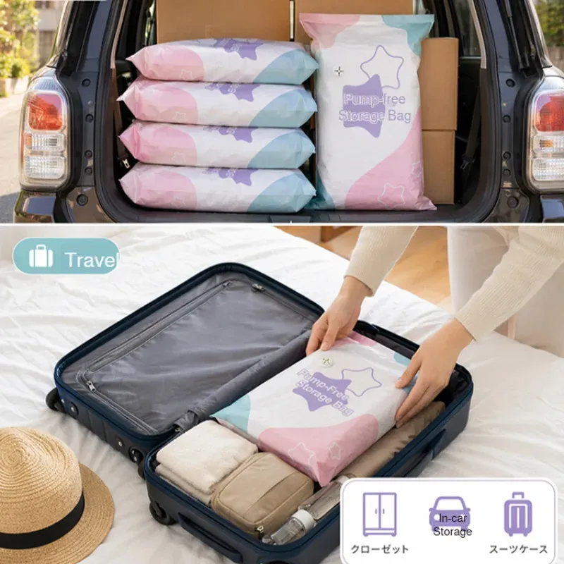 Sacs de rangement sous vide sans pompe, épais, format cube, à double fermeture éclair, pour couettes, doudounes et déménagement 6