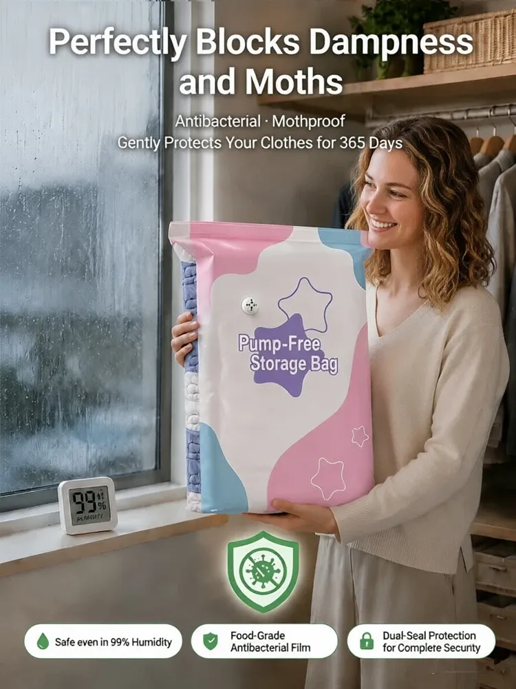 Sac de rangement sous vide cube, ambiance chambre