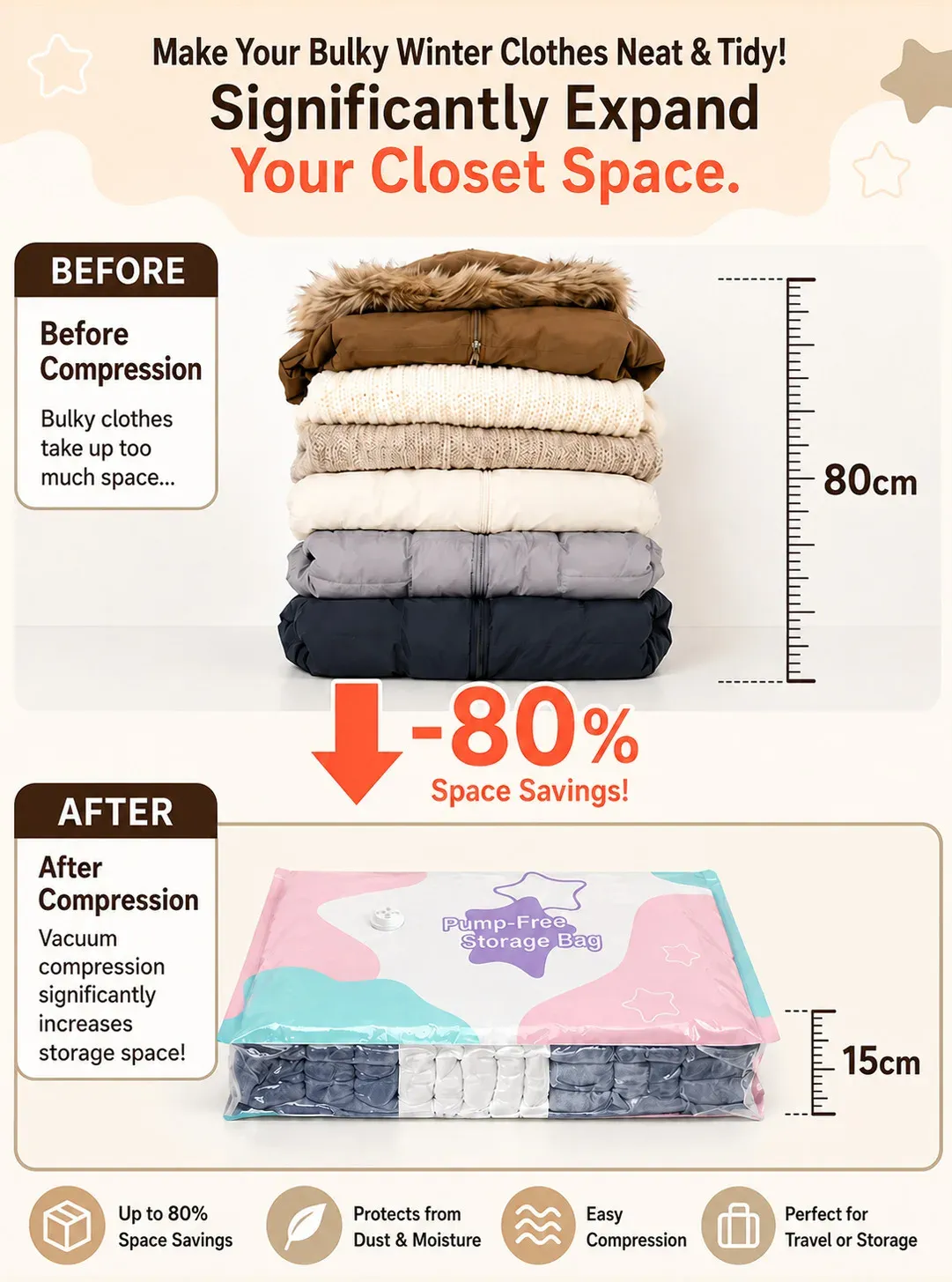 Sac de rangement sous vide cube, mise en situation