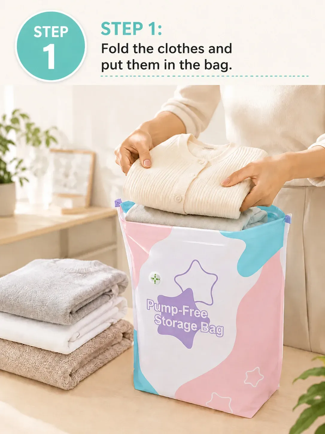 Sac de rangement sous vide cube, lifestyle