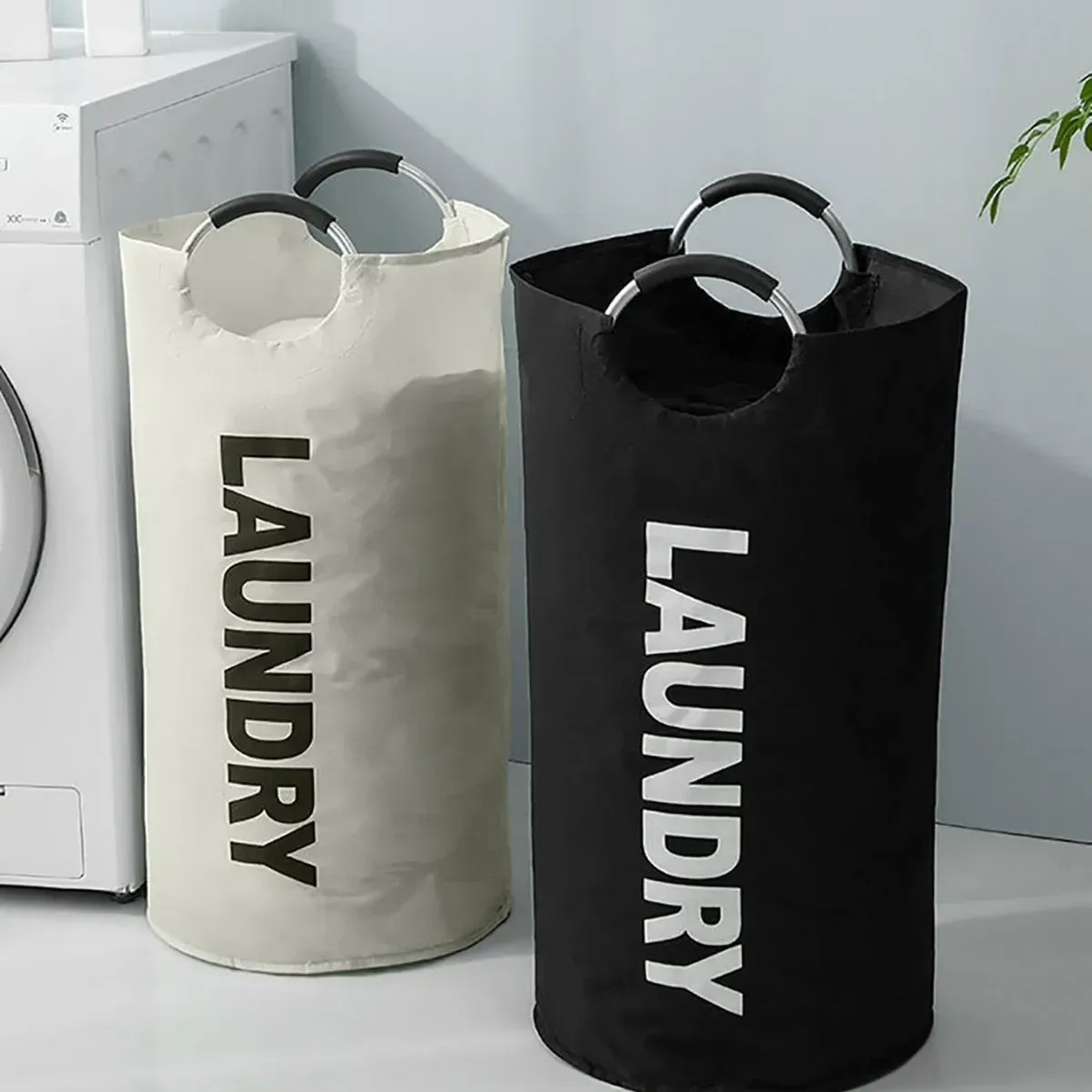 Panier à linge pliable extra large en tissu Oxford imperméable, avec poignée en aluminium rembourrée - Image 1